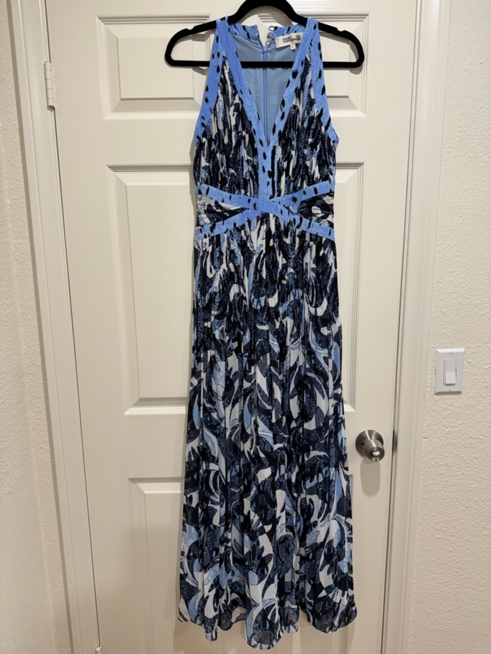 Diane Von Furstenberg Blue and White Print Maxi Dress